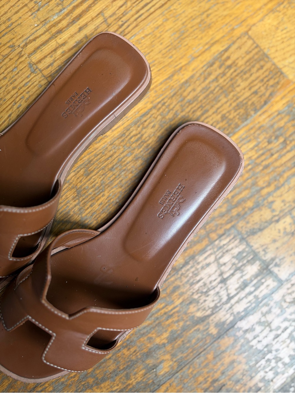 Hermes Brown Women's Leather Oran Slide Sandals - Picture 4 of 5